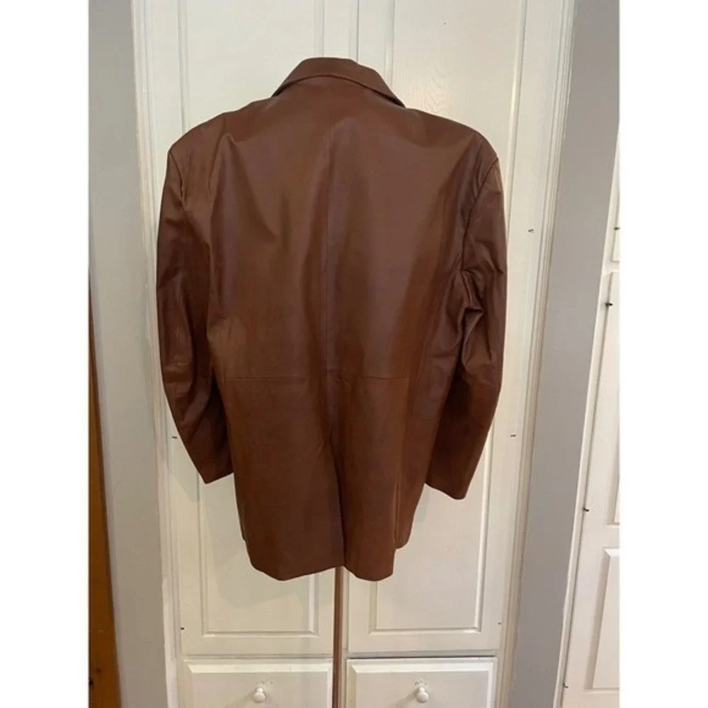 Stafford Essentials Mens Brown Genuine Leather‎ Blazer Jacket XL Full Grain